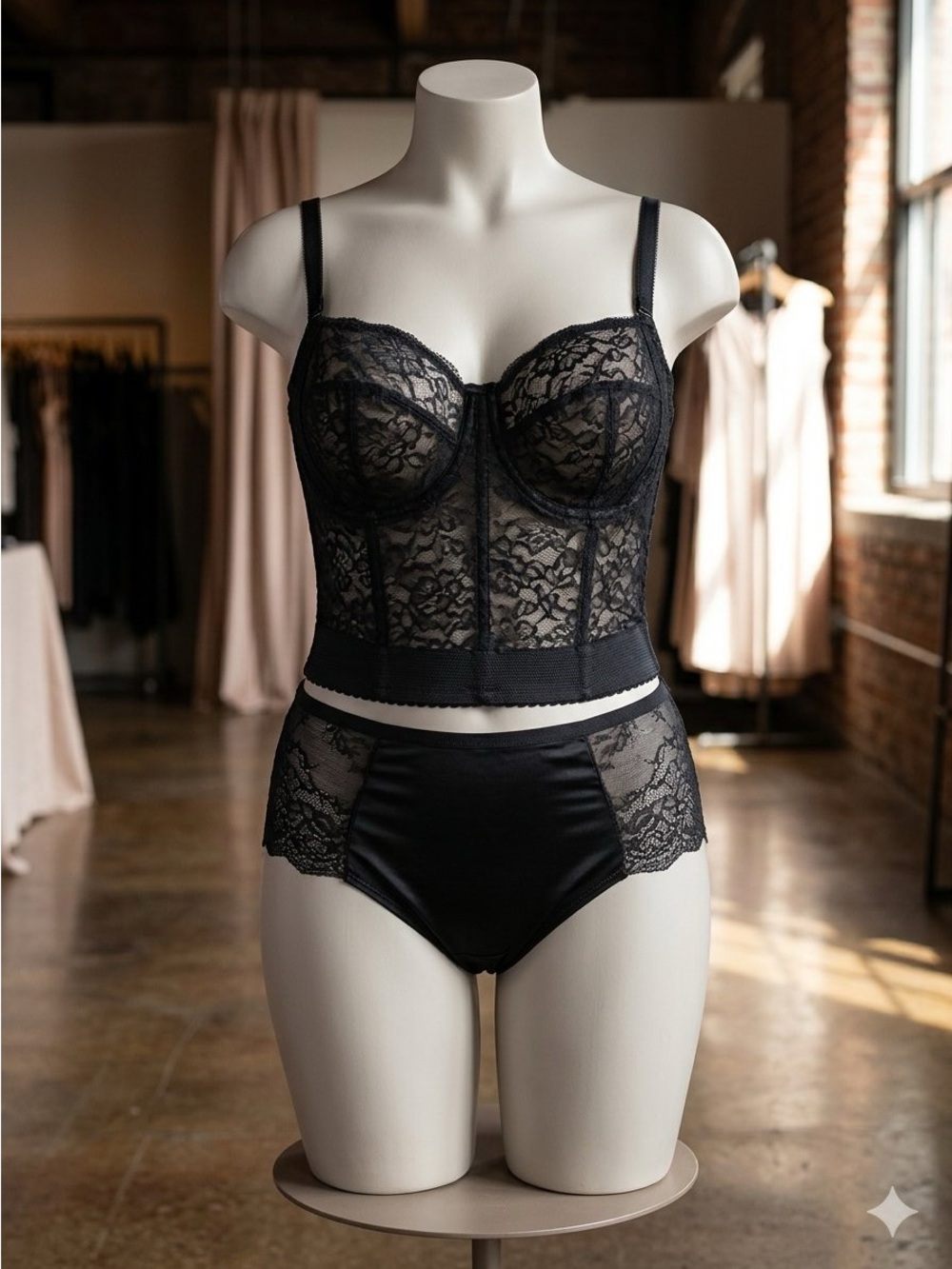 Goddess Black Lace Bustier with Matching High-Waist Briefs